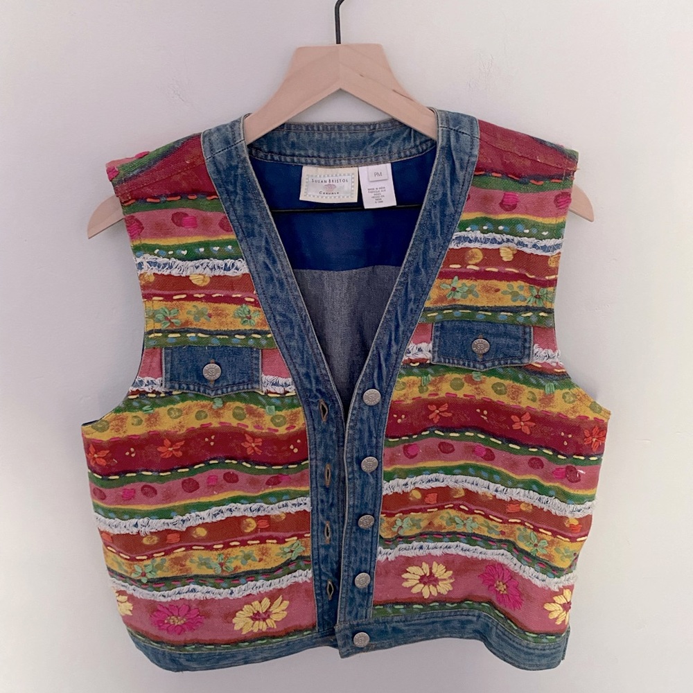 🌼Vintage🌼 1999 Susan Bristol Casuals Embroidered Denim Vest